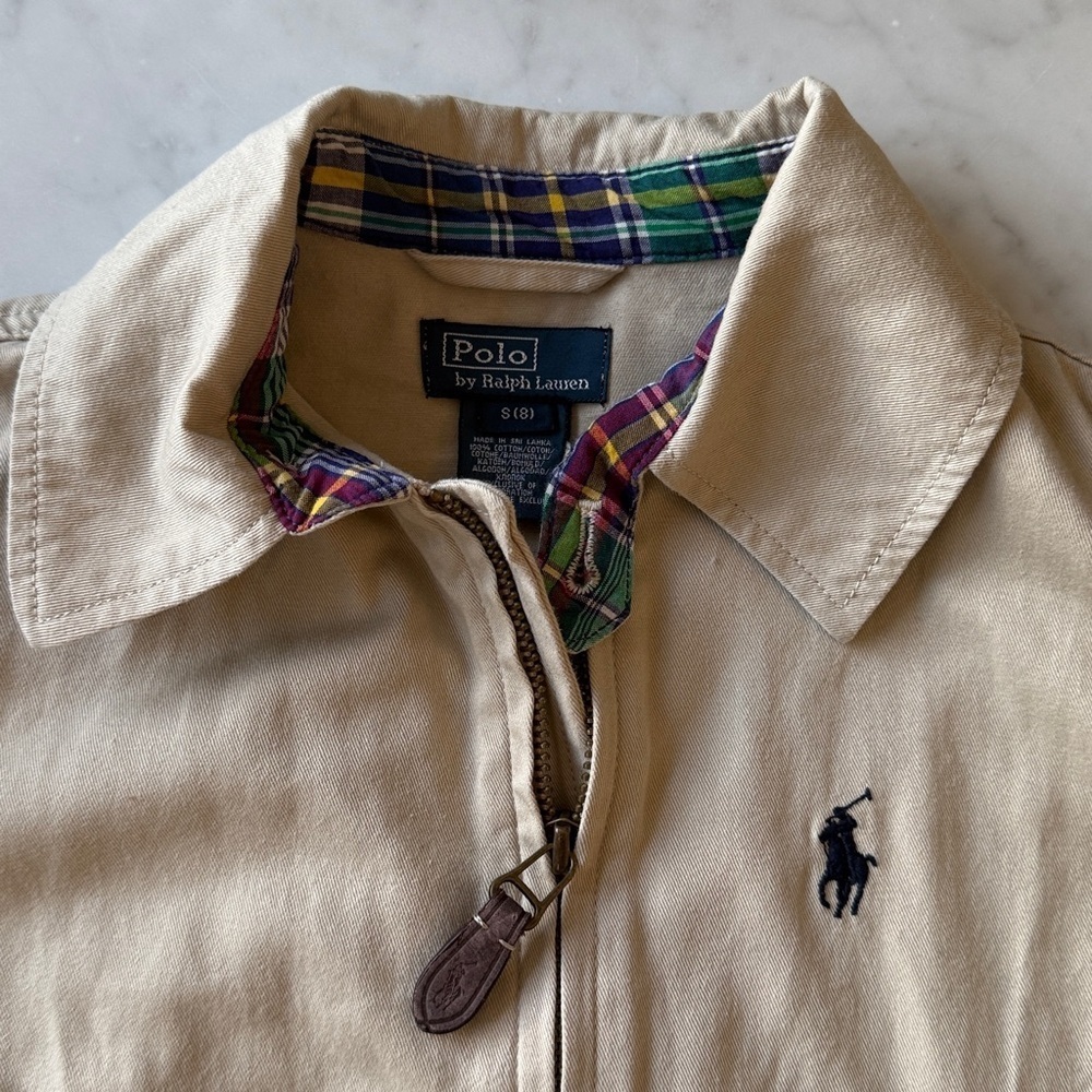 Polo Ralph Lauren Boys Beige Zip Jacket Size 8 Plaid Lined Coat - Picture 2 of 4